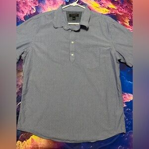 Banana Republic Men's Navy Striped Half Button Down Dress Shirt